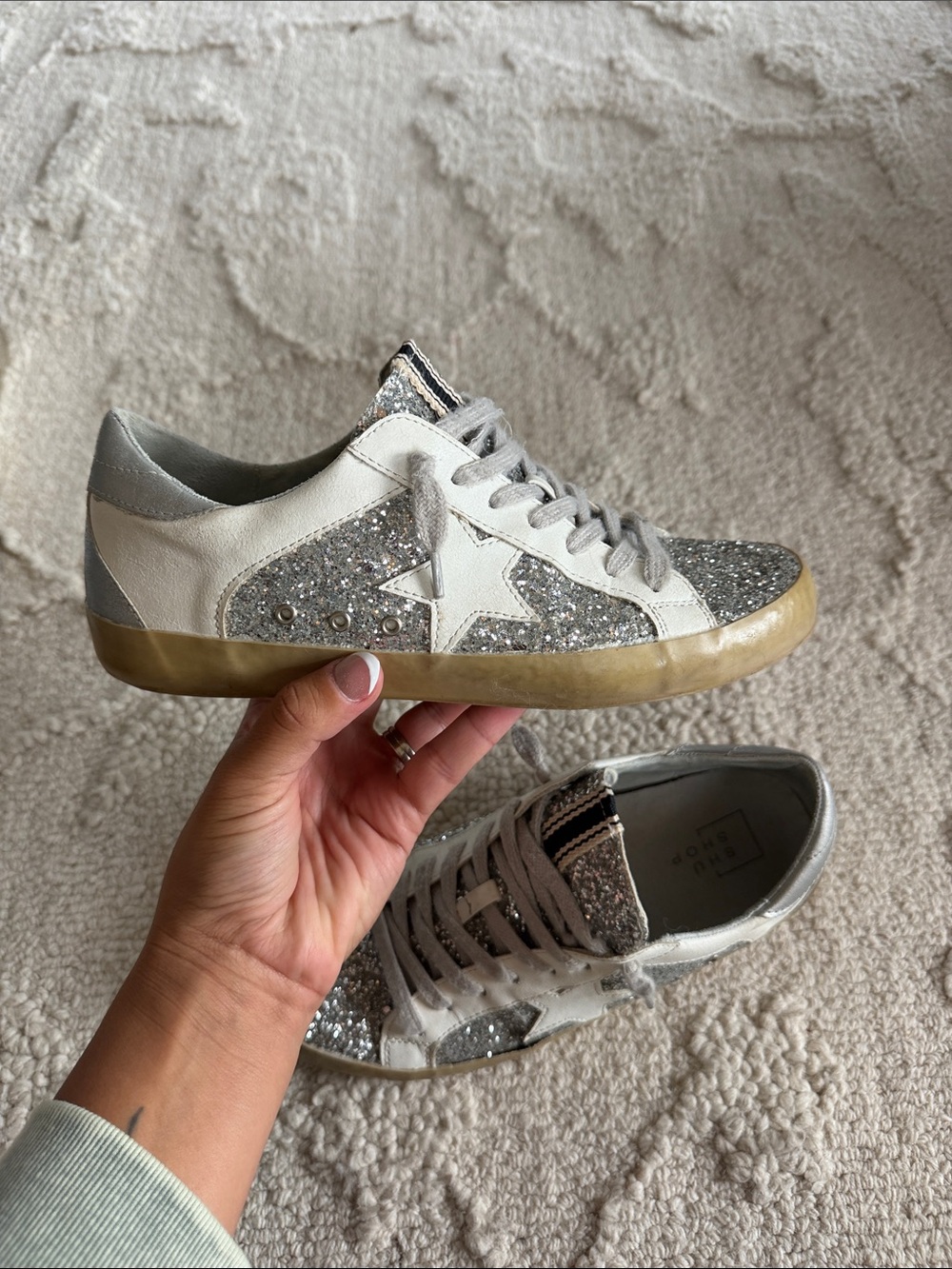 Silver Glitter Low-Top Sneakers - Women's Designer Style